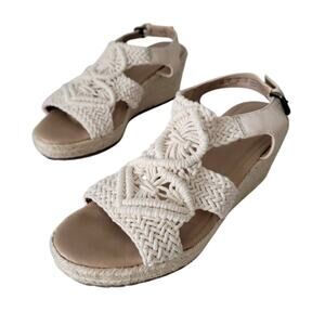 Soul Naturalizer Oasis Espadrille Wedge Macrame Sandals Womens 8 Cream Crochet